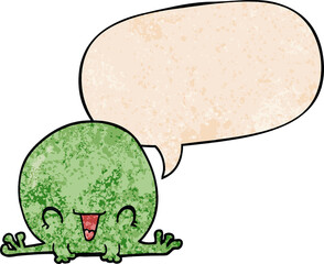 cartoon frog and speech bubble in retro texture style