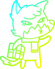 cold gradient line drawing clever cartoon fox