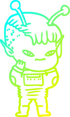 cold gradient line drawing cute cartoon alien girl