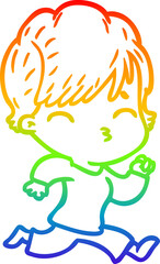 rainbow gradient line drawing cartoon woman thinking