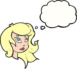 thought bubble cartoon female face