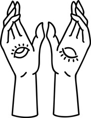 black line tattoo of mystic hands