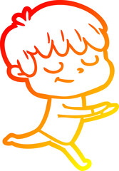 warm gradient line drawing cartoon happy boy