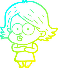 cold gradient line drawing cartoon girl pouting