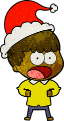 textured cartoon of a shocked man wearing santa hat
