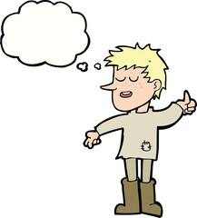 Obraz premium cartoon poor boy with positive attitude with thought bubble