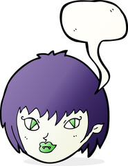 cartoon vampire girl face with speech bubble