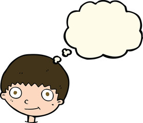 cartoon happy boy with thought bubble