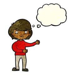 cartoon happy person with thought bubble