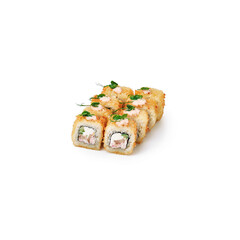 Sushi rolls Tori in Tempura isolated on a white background
