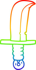 rainbow gradient line drawing cartoon of an old bronze sword