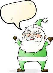 jolly santa cartoon with speech bubble
