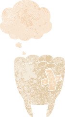 cartoon bad tooth and thought bubble in retro textured style