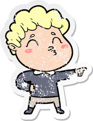 distressed sticker of a cartoon man pouting