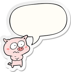 cartoon nervous pig and speech bubble sticker