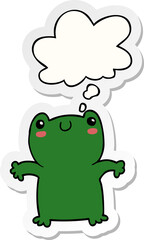 cartoon frog and thought bubble as a printed sticker