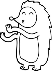 line drawing cartoon happy hedgehog