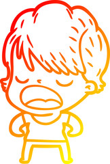 warm gradient line drawing cartoon woman talking