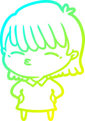 cold gradient line drawing cartoon woman