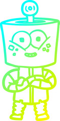 cold gradient line drawing happy cartoon robot