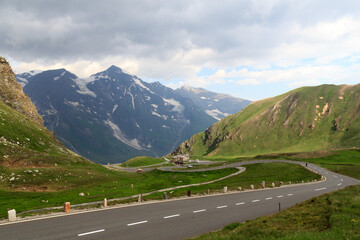 Mountain panorama and hairpin curves at Grossglockner High Alpine Road, Austria - obrazy, fototapety, plakaty