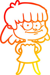 warm gradient line drawing cartoon smiling woman