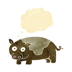 cartoon pig with thought bubble