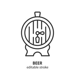 Beer barrel line icon. Wine wooden barrel symbol. Vector sign of alcohol drink. Editable stroke.