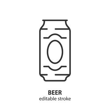 Beer Can Line Icon. Beverage Vector Symbol. Soda Can Outline Sign. Editable Stroke.