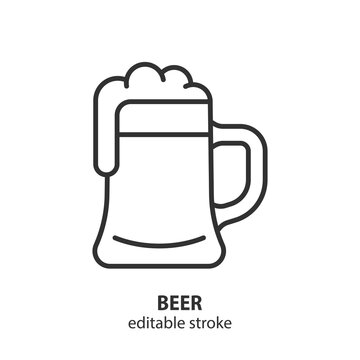 Mug of beer line icon. Alcoholic drink vector symbol. Editable stroke.