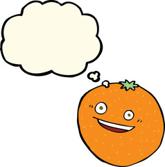 happy cartoon orange with thought bubble