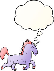 cartoon unicorn and thought bubble in smooth gradient style