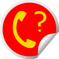 circular peeling sticker cartoon telephone receiver with question mark