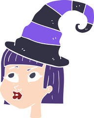 flat color illustration of a cartoon witch