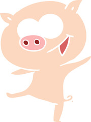 cheerful dancing pig flat color style cartoon