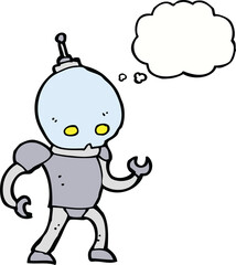 cartoon alien robot with thought bubble