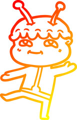 warm gradient line drawing friendly cartoon spaceman dancing