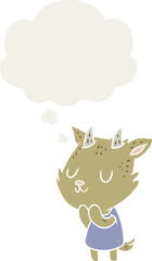cartoon goat and thought bubble in retro style