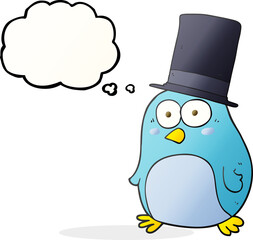 thought bubble cartoon bird wearing top hat