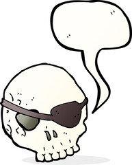 cartoon skull with eye patch with speech bubble