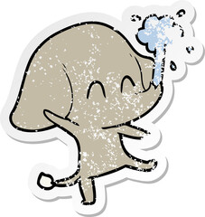 distressed sticker of a cute cartoon elephant spouting water