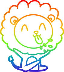 rainbow gradient line drawing happy cartoon lion
