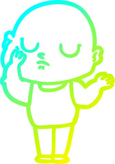 cold gradient line drawing cartoon bald man