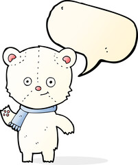 cartoon polar bear waving with speech bubble
