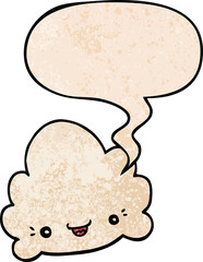 cartoon cloud and speech bubble in retro texture style