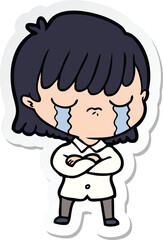 sticker of a cartoon woman crying
