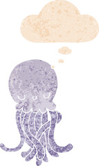 cute cartoon jellyfish and thought bubble in retro textured style