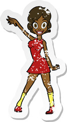 retro distressed sticker of a cartoon party girl