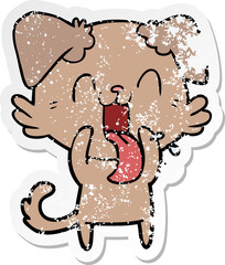 distressed sticker of a cartoon panting dog