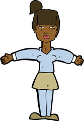 cartoon woman shrugging shoulders